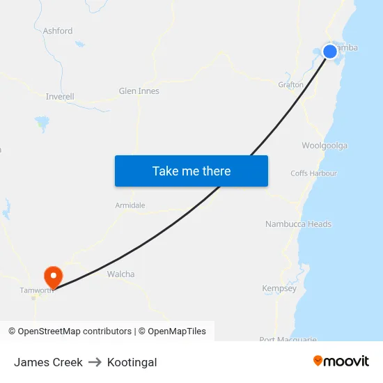 James Creek to Kootingal map