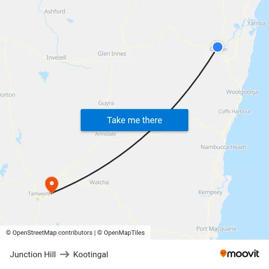Junction Hill to Kootingal map