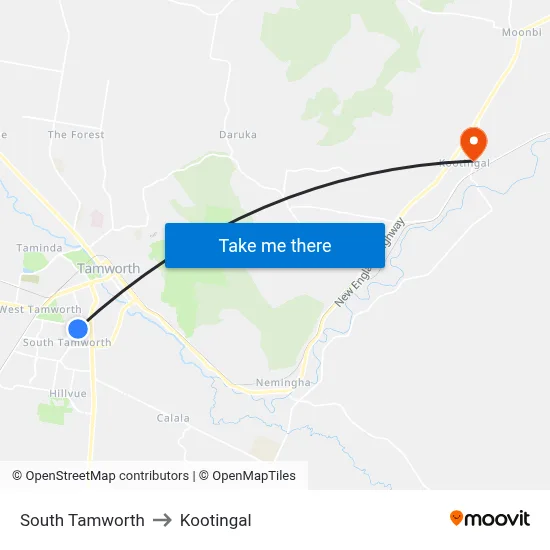 South Tamworth to Kootingal map