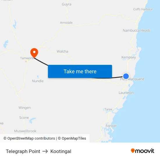 Telegraph Point to Kootingal map
