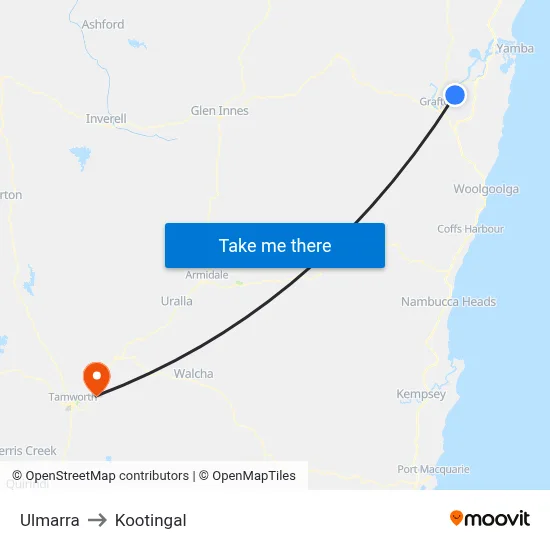 Ulmarra to Kootingal map
