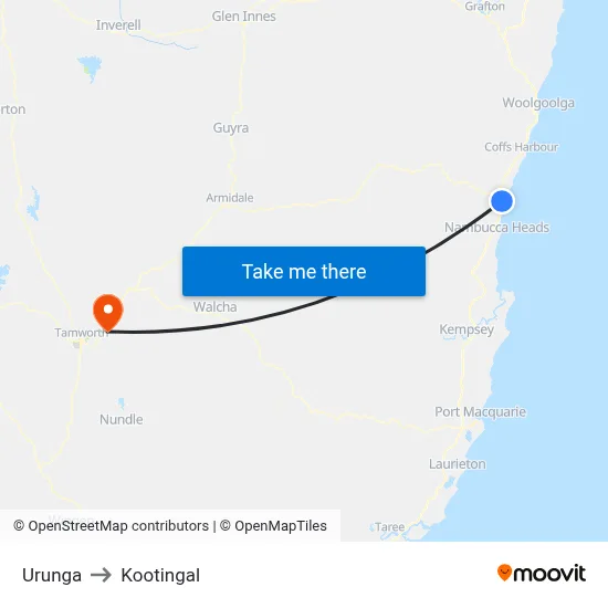 Urunga to Kootingal map
