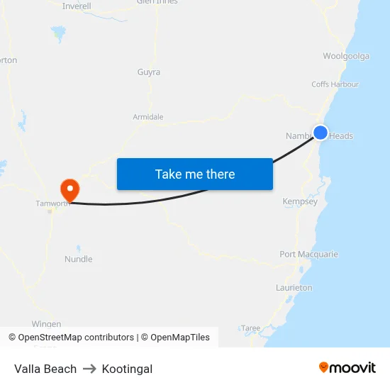 Valla Beach to Kootingal map