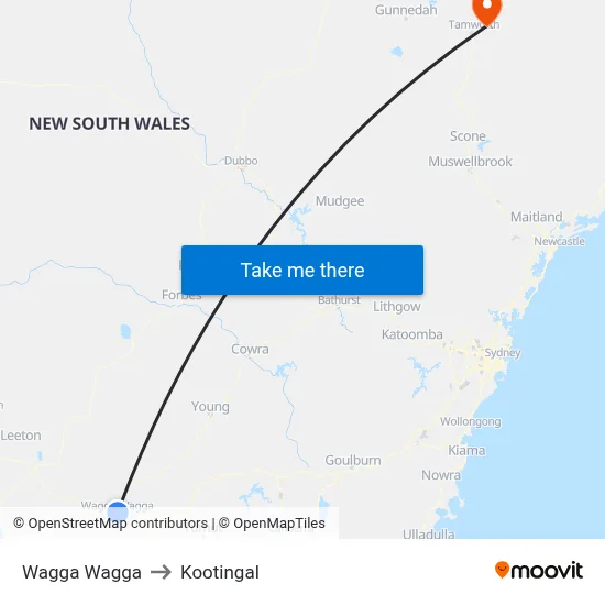 Wagga Wagga to Kootingal map