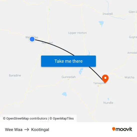 Wee Waa to Kootingal map