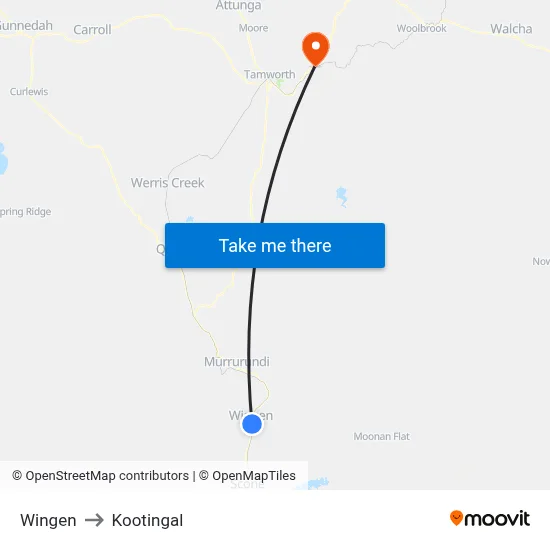 Wingen to Kootingal map