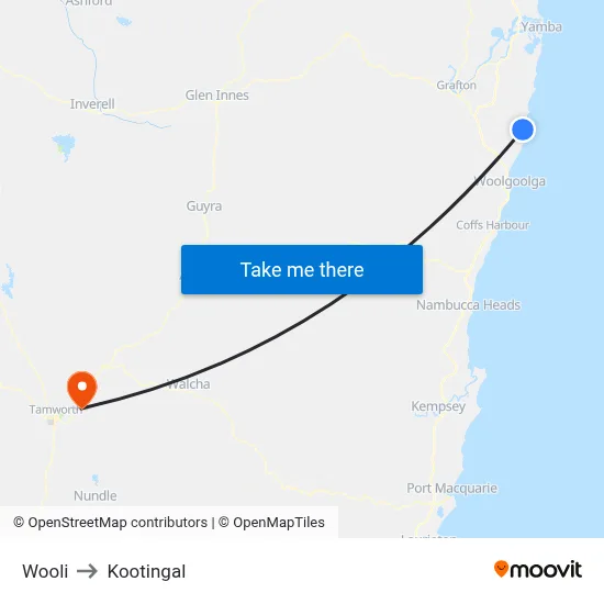 Wooli to Kootingal map