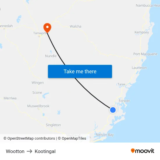 Wootton to Kootingal map
