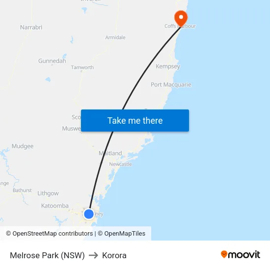 Melrose Park (NSW) to Korora map