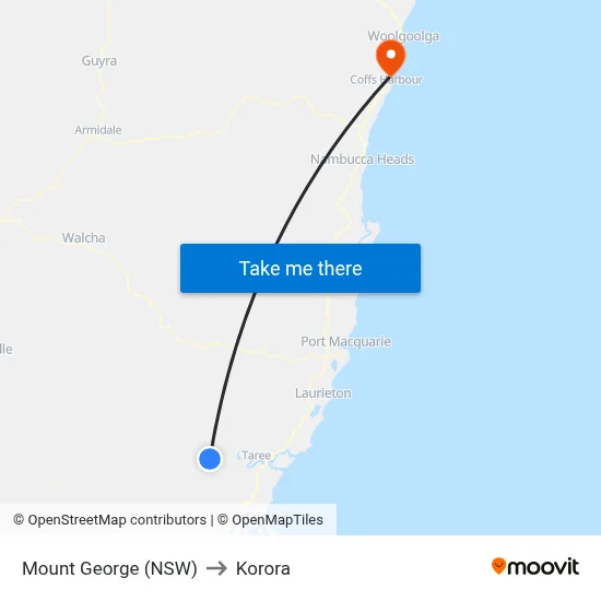 Mount George (NSW) to Korora map