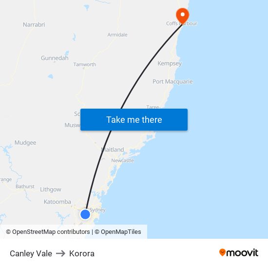 Canley Vale to Korora map