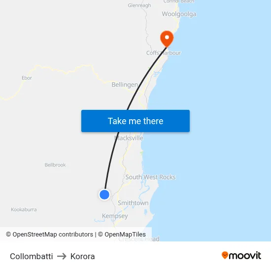 Collombatti to Korora map