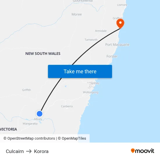 Culcairn to Korora map