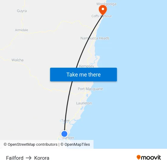 Failford to Korora map