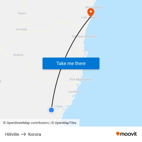 Hillville to Korora map