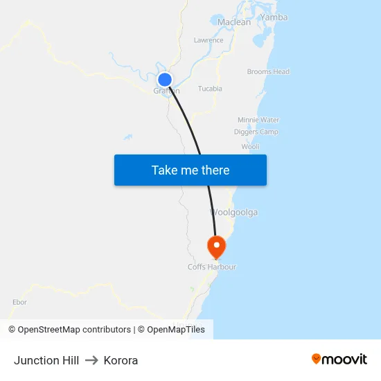 Junction Hill to Korora map