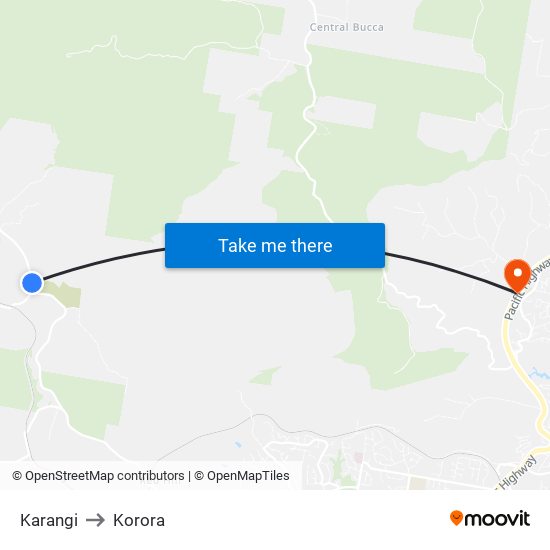 Karangi to Korora map