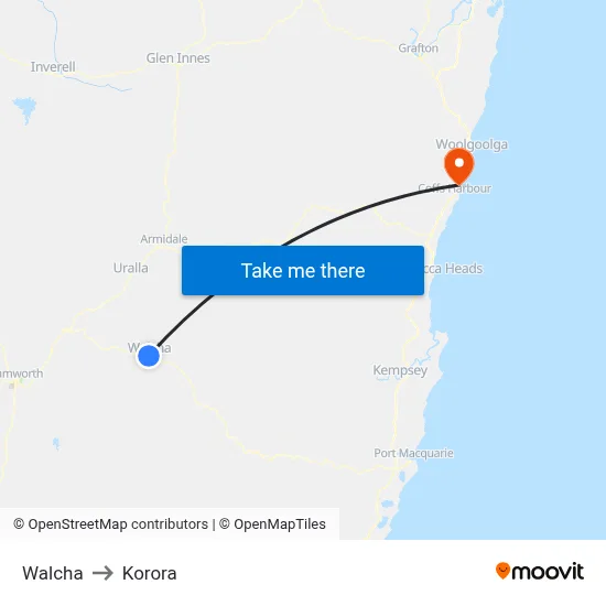 Walcha to Korora map