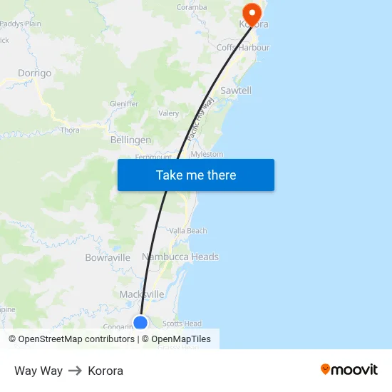 Way Way to Korora map
