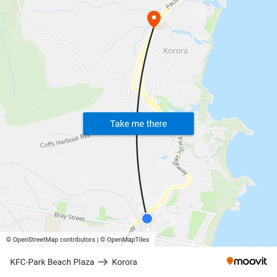 KFC-Park Beach Plaza to Korora map