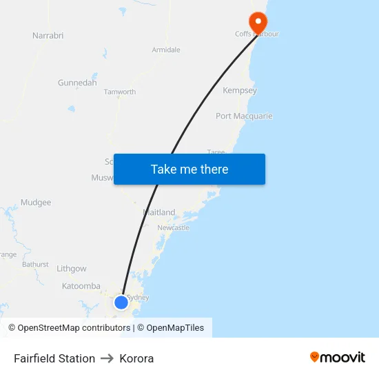 Fairfield Station to Korora map