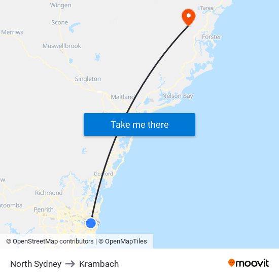 North Sydney to Krambach map