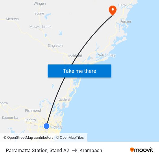 Parramatta Station, Stand A2 to Krambach map