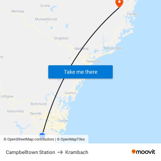 Campbelltown Station to Krambach map