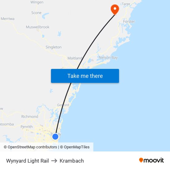 Wynyard Light Rail to Krambach map