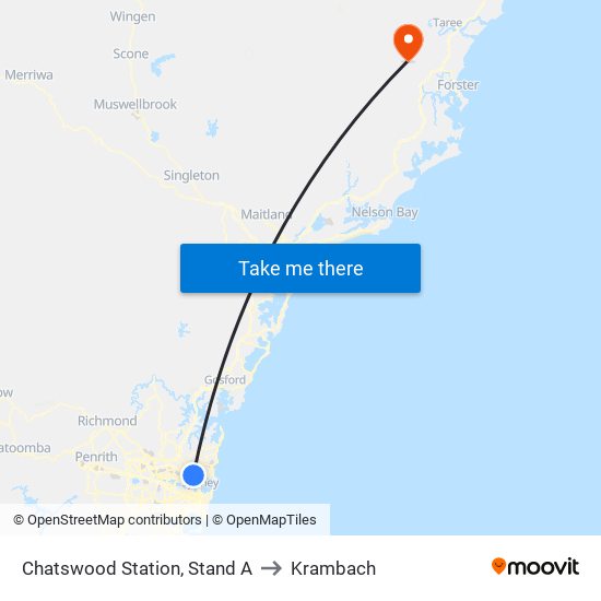 Chatswood Station, Stand A to Krambach map