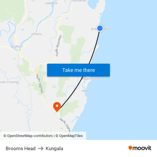 Brooms Head to Kungala map