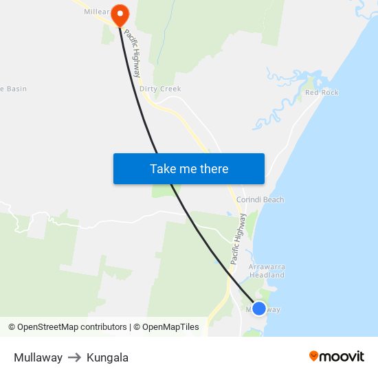 Mullaway to Kungala map