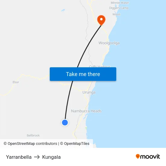 Yarranbella to Kungala map