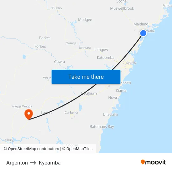 Argenton to Kyeamba map
