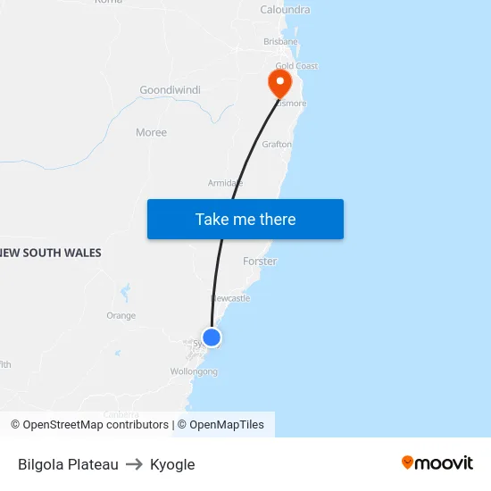 Bilgola Plateau to Kyogle map