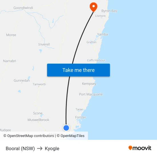 Booral (NSW) to Kyogle map