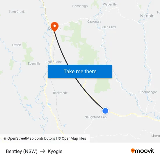 Bentley (NSW) to Kyogle map