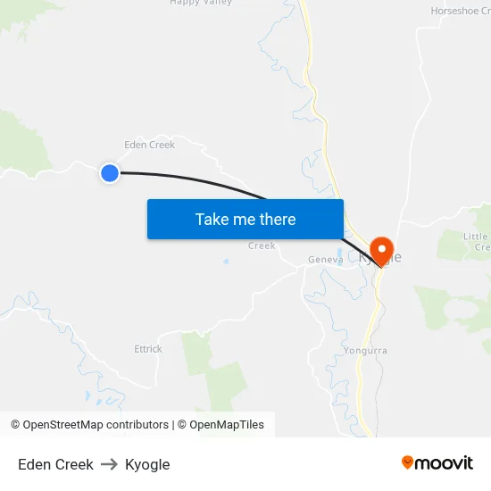 Eden Creek to Kyogle map