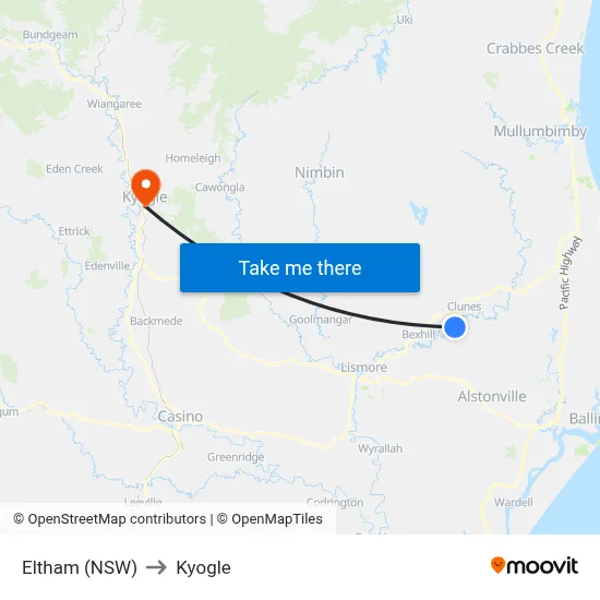 Eltham (NSW) to Kyogle map