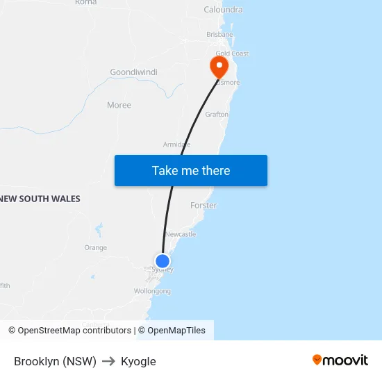 Brooklyn (NSW) to Kyogle map