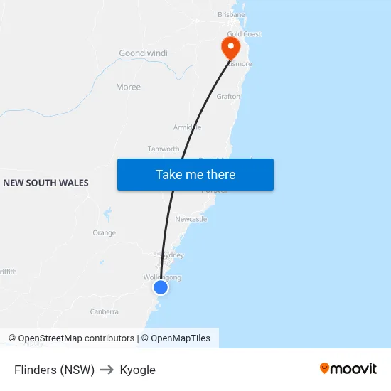 Flinders (NSW) to Kyogle map