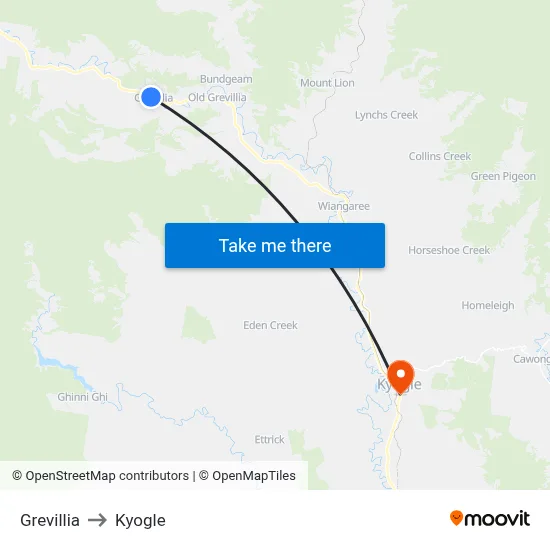 Grevillia to Kyogle map