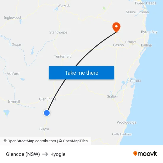 Glencoe (NSW) to Kyogle map