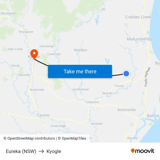 Eureka (NSW) to Kyogle map