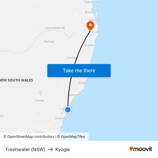 Freshwater (NSW) to Kyogle map