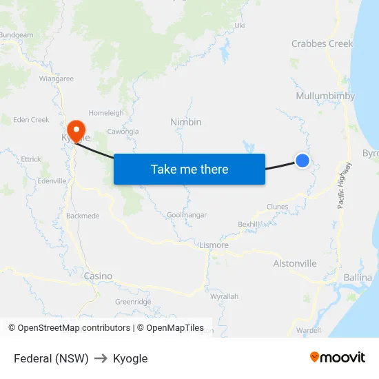 Federal (NSW) to Kyogle map