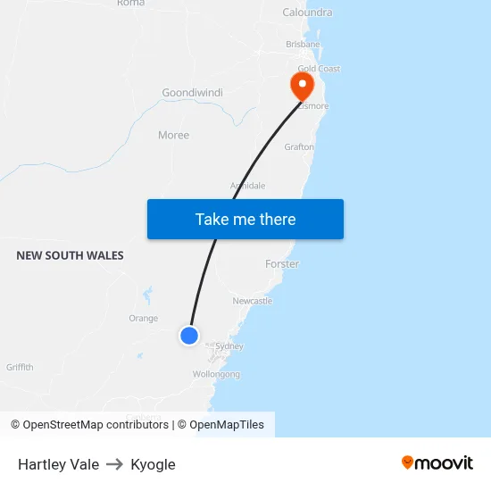 Hartley Vale to Kyogle map
