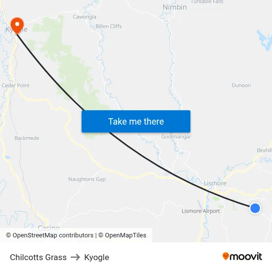 Chilcotts Grass to Kyogle map
