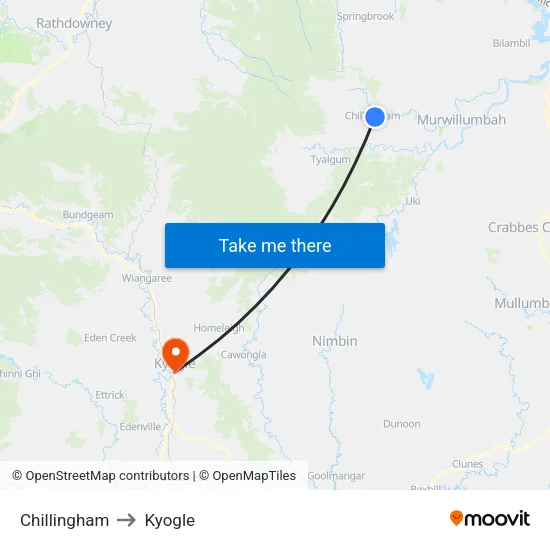 Chillingham to Kyogle map