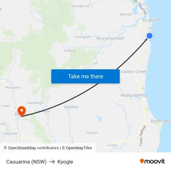 Casuarina (NSW) to Kyogle map